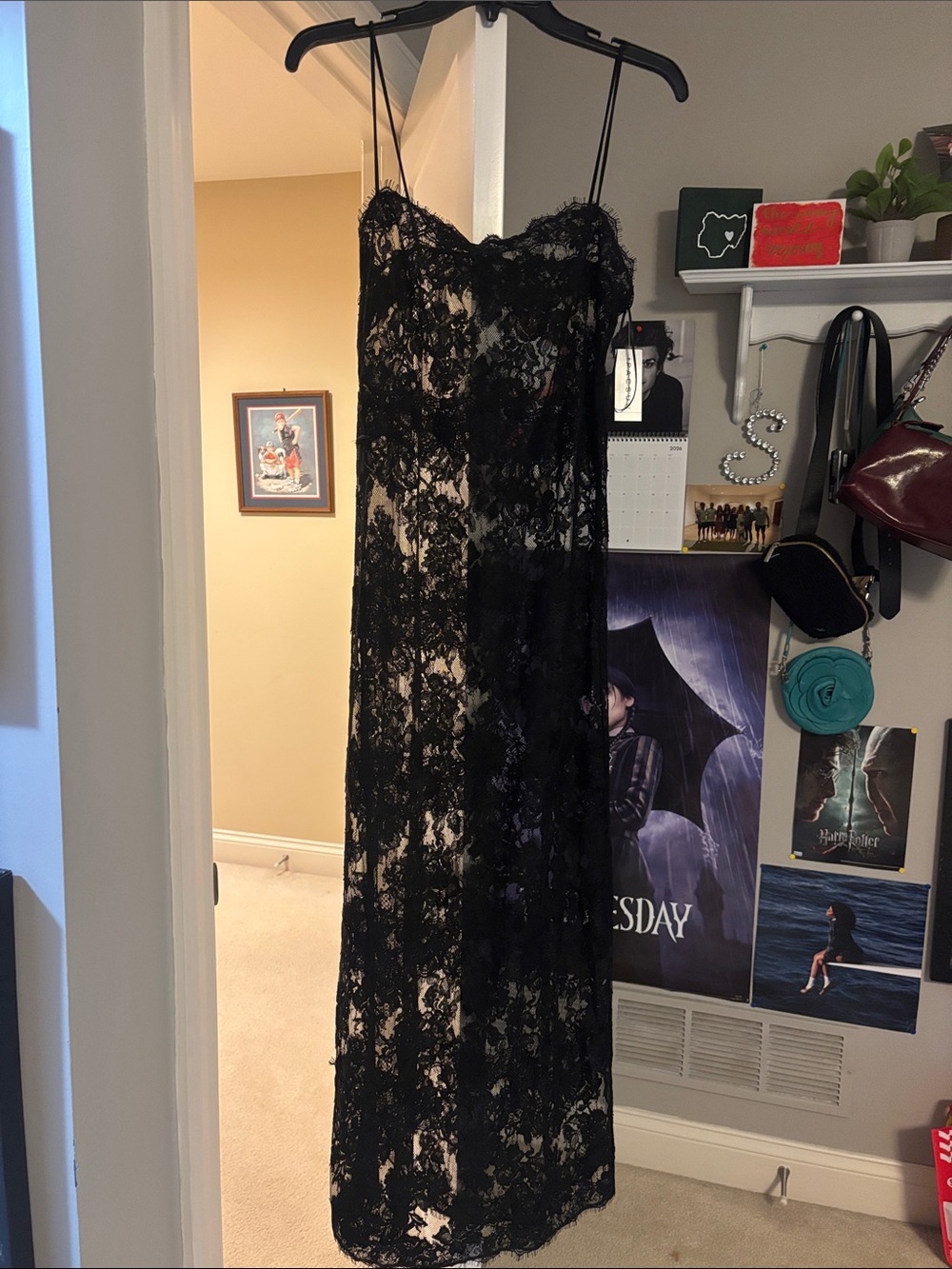 PacSun Black Lace Maxi Slip Dress Sheer